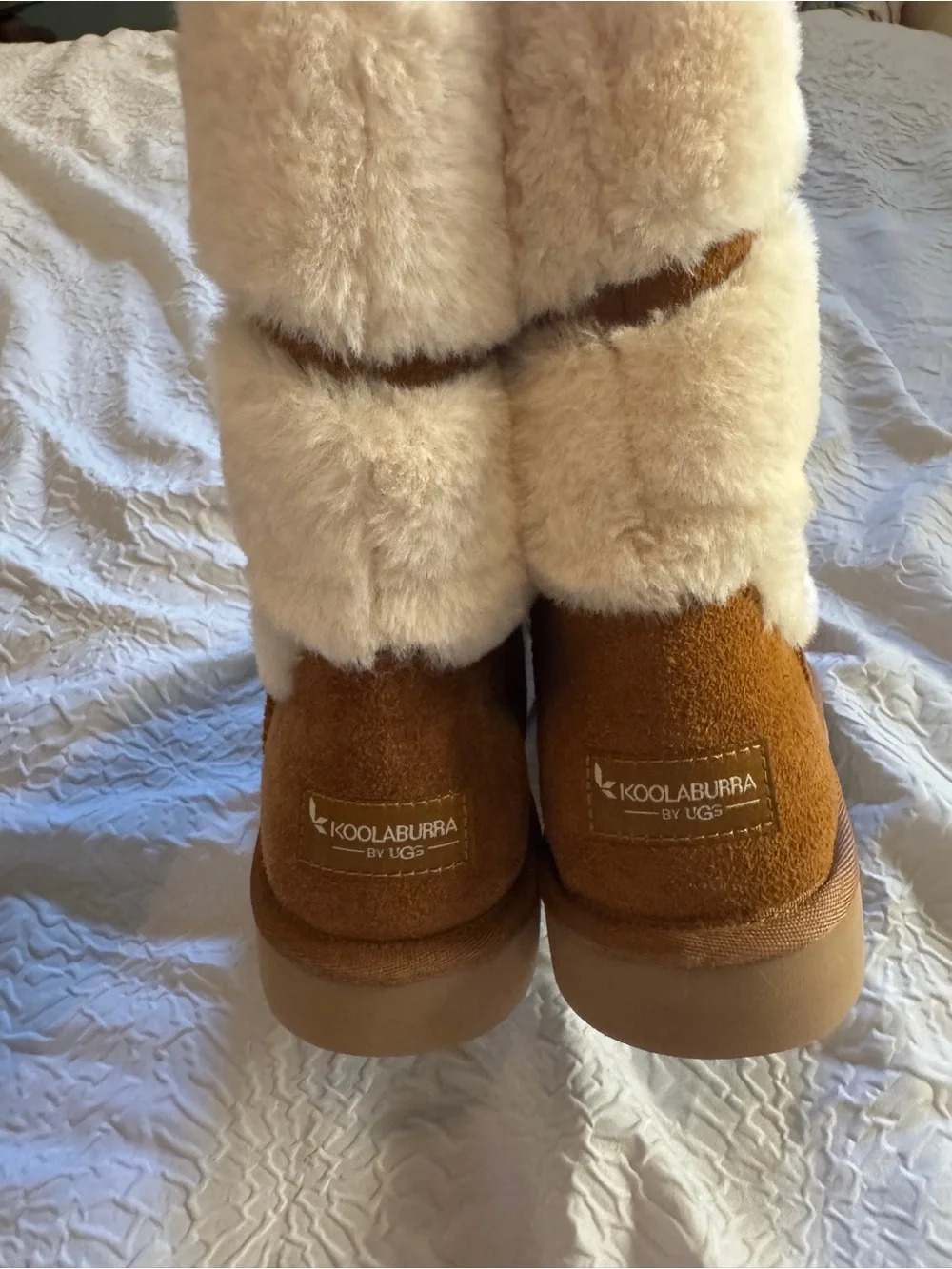 NWT Koolaburra Tan Boots with Cream Faux-Fur Cuff size 8
